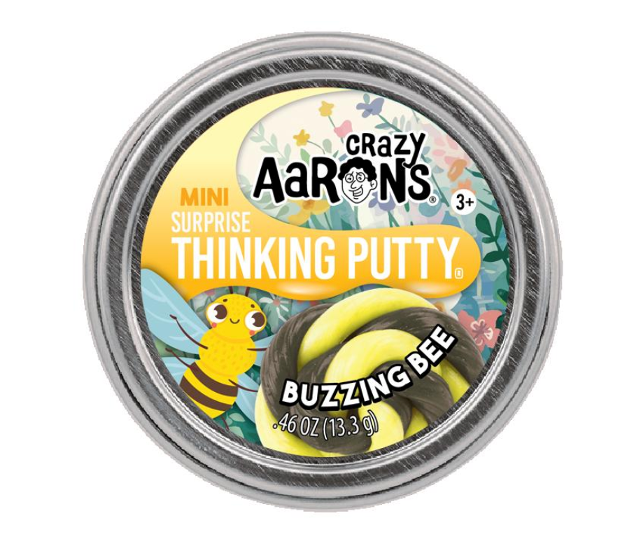 Mini Spring Surprise Thinking Putty Buzzing Bee in a tin with yellow and black striped putty for tactile play.