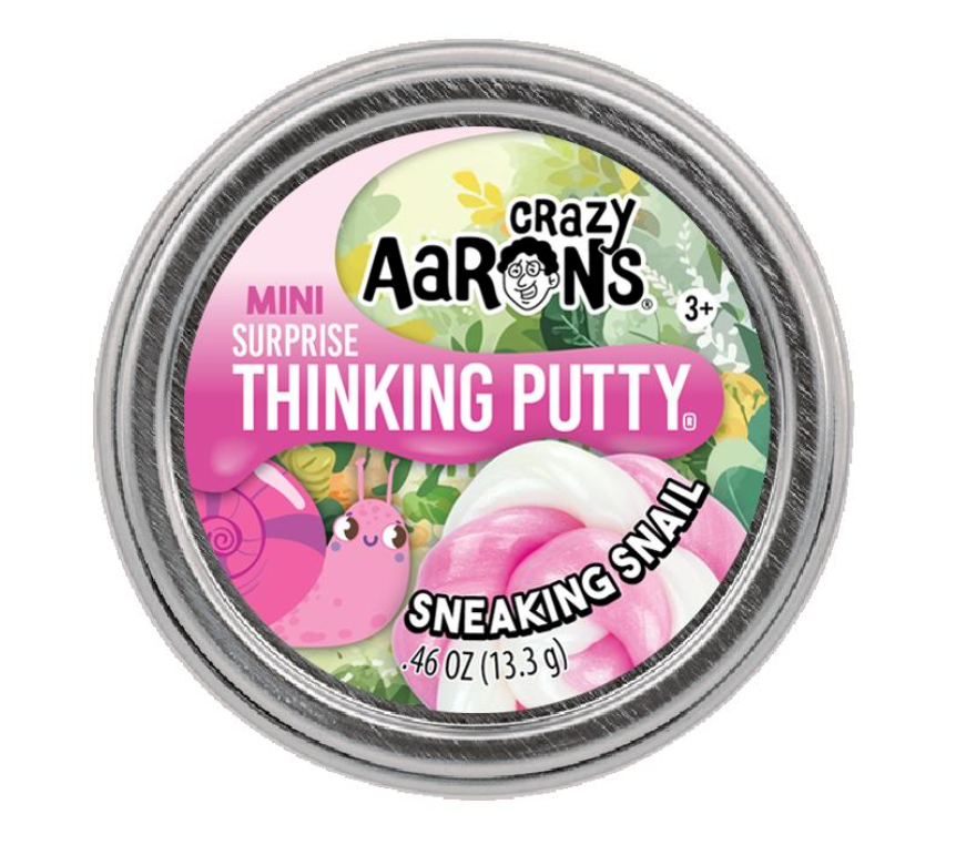 Mini Spring Surprise Thinking Putty in Sneaking Snail color, pink and white, non-toxic tactile play putty for ages 3+
