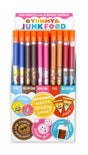 Pencil Topper Scented | Junk Food colorful pencils with donut, cookie, bubblegum, pizza, and root beer float toppers.