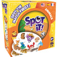 Spot it Jr Animals game box showing colorful animal cards designed for children ages 4 and up with fun matching play