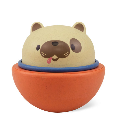 Rocking Rollers Dog toy made of bioplastic, rocks back and forth or glides on wheels for toddler play.