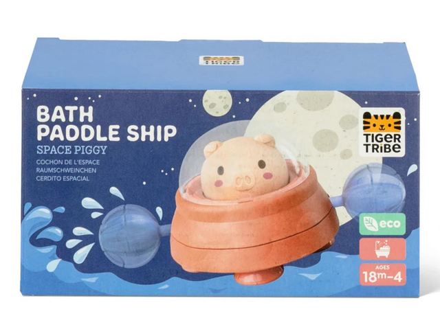 Bath Paddle Ship Space Piggy bath toy with eco-friendly design, featuring a piggy in a spaceship for water play fun.