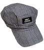 Striped fabric Train Engineer Cap with NWT Certified patch, designed for comfortable fit and imaginative play.