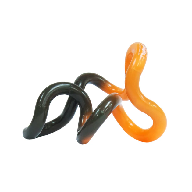 Tangle Jr Color-Change twisty toy shows vibrant heat-activated color change from black to orange for fun fidgeting.