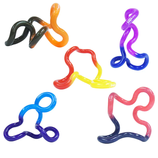 Colorful assorted Tangle Jr Color-Change twisty toys shown in different shapes with vibrant heat-sensitive colors.