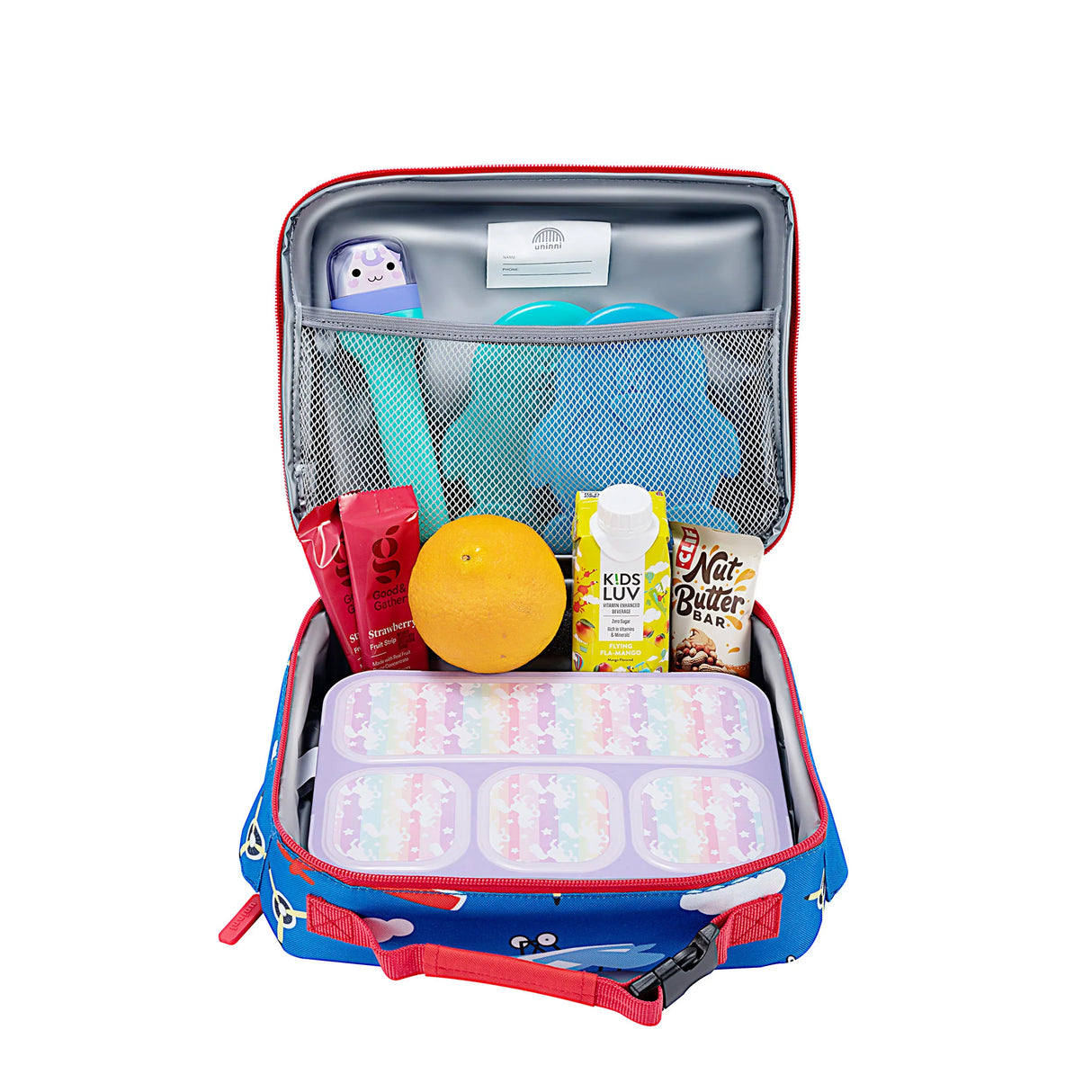 Lunch Bag | Airplane with insulated compartments, removable divider, and room for snacks, drinks, and utensils for kids.