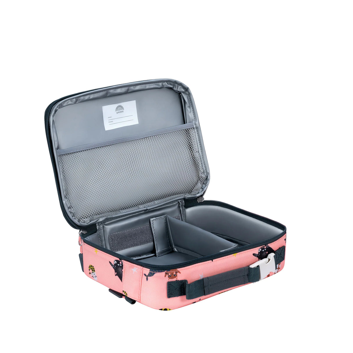 Lunch Bag | Swimming Mercats with PEVA insulation, removable divider, expandable compartments, and metal zippers for kids' lunch.