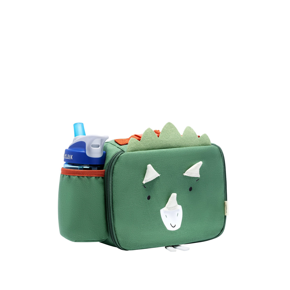 Toddler Lunchbag | Dinosaur with insulated compartment, water bottle holder, padded handle, and dinosaur design for kids.