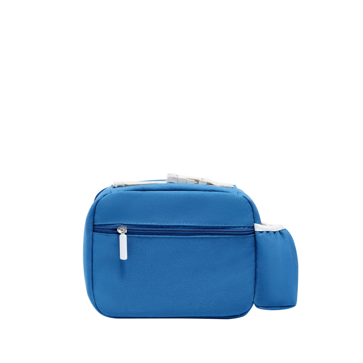 Toddler Lunchbag | Shark in blue with insulated main compartment, side bottle holder, and front zippered pocket.