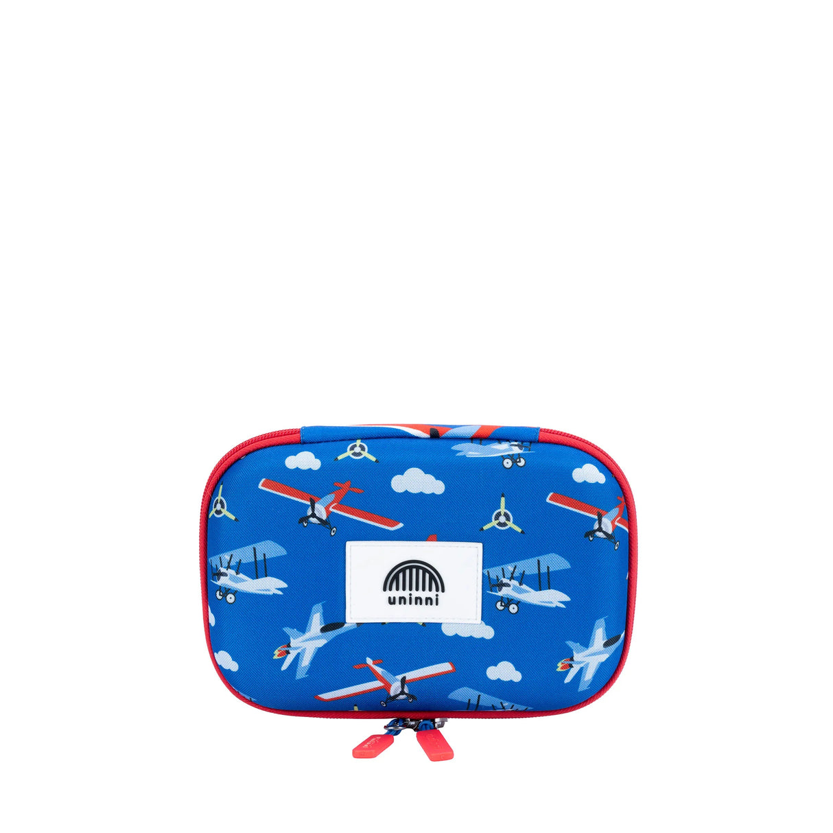 Pencil Case | Airplane with blue airplane print, strong metal zipper, and built-in name tag for organized school supplies.