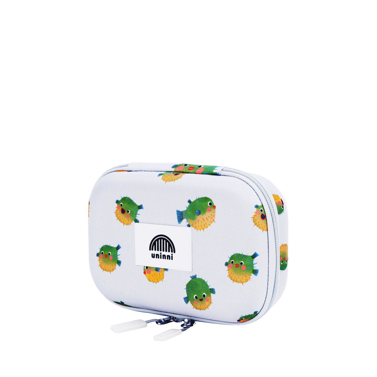 Pencil Case | Pufferfish with green pufferfish print, sturdy zippered closure, and compact design for organizing school supplies.
