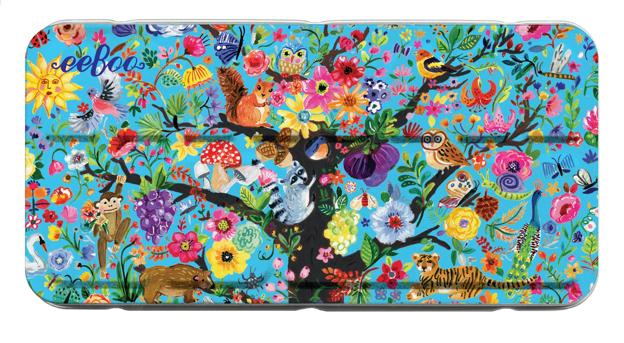 Watercolors Tin | Tree of Life with vibrant animal and floral artwork in a bright, portable tin box.