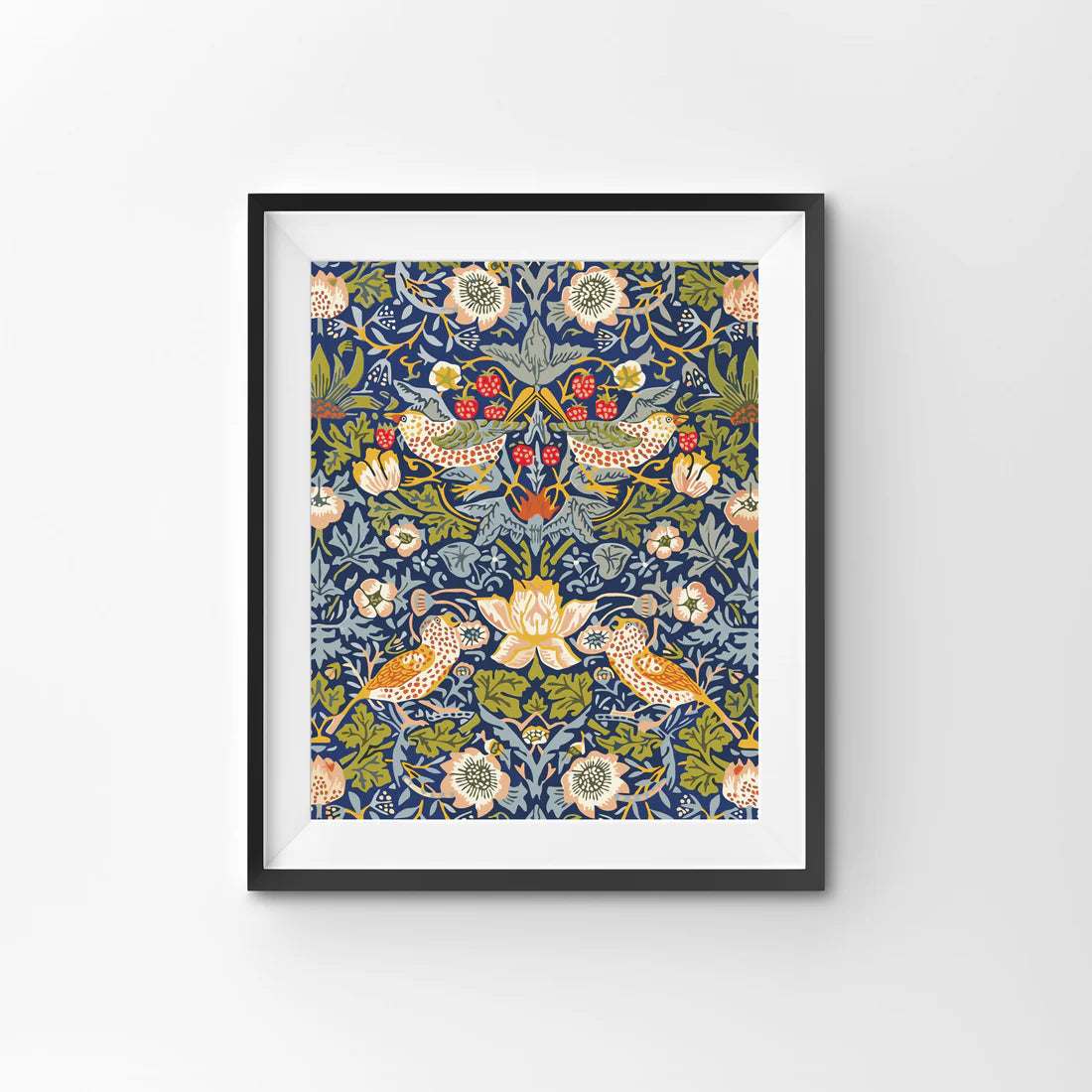 Paint by Number Strawberry Thief featuring intricate birds and strawberries in a vintage Arts & Crafts style pattern.