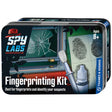 Spy Labs Fingerprinting Kit with black powder, brush, and stickers for safe fingerprint dusting and lifting, ages 8 and up.