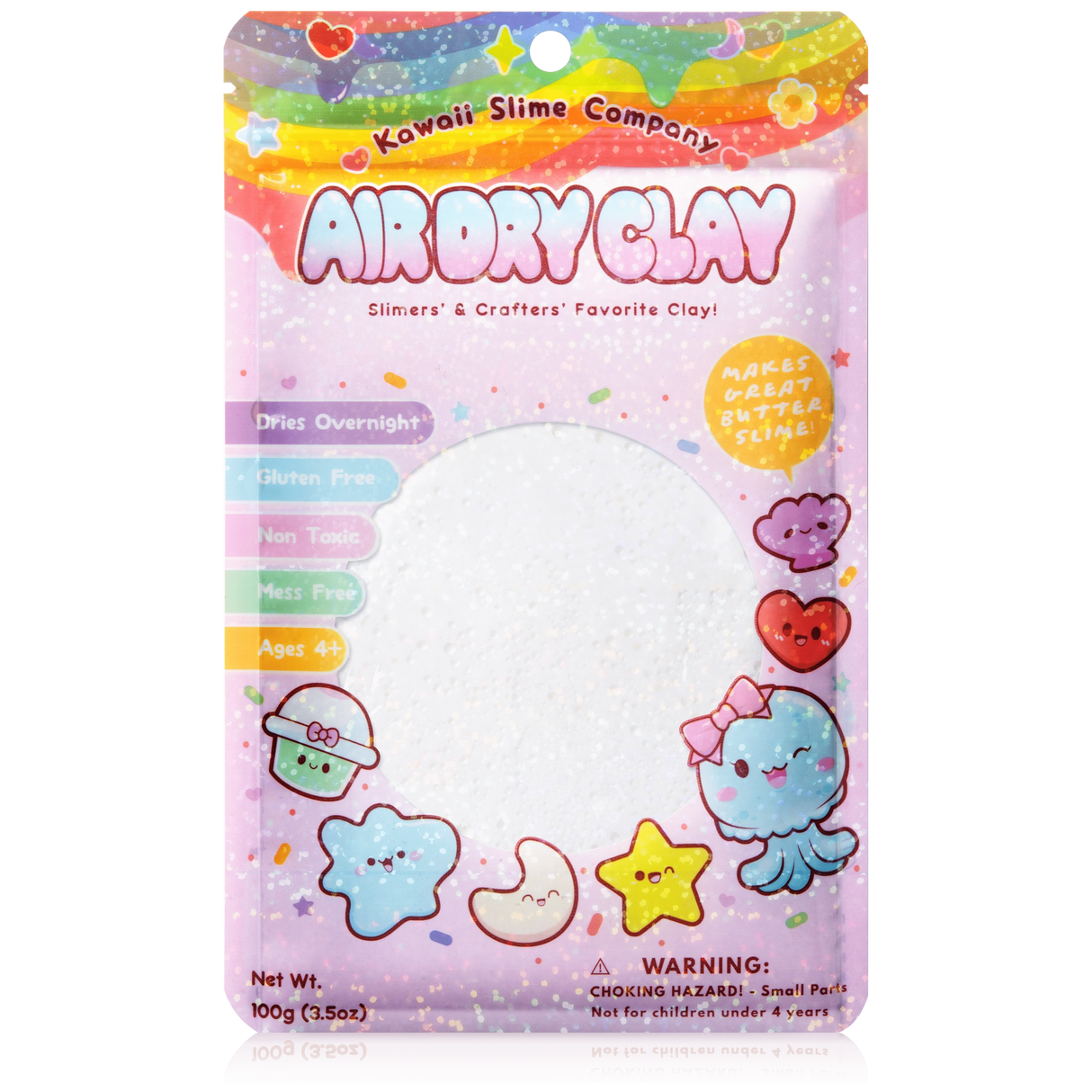 Air Dry Clay package featuring colorful kawaii designs, safe and non-toxic for crafting and slime making.