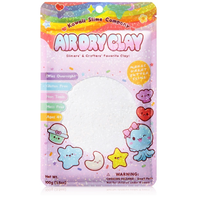 Air Dry Clay package featuring colorful kawaii designs, safe and non-toxic for crafting and slime making.