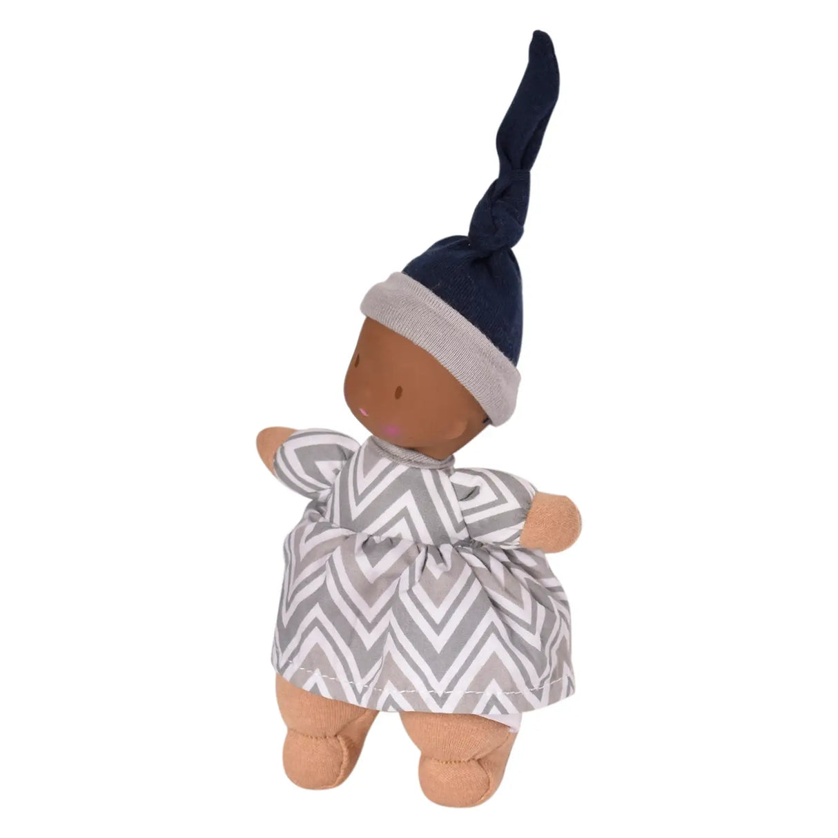 Precious Doll | Dark Skin with natural rubber head, soft cotton outfit, and navy blue hat, perfect for little hands to grip.
