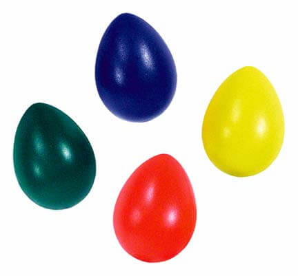 Egg Shake in assorted vibrant colors, perfect size for small hands, each sold individually for ages 3 and up.