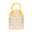 Roomy zipper lunch bag with yellow handles and colorful ice cream cone pattern on organic cotton fabric