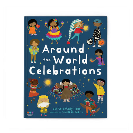 Cover of a book titled "Around the World Celebrations" featuring cartoon illustrations of children celebrating different holidays.