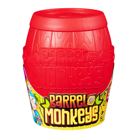 Barrel of Monkeys classic linking game in a bright red barrel with playful monkeys inside for ages 3 and up.