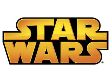 Bold golden text reading STAR WARS on a black and white background with a registered trademark symbol