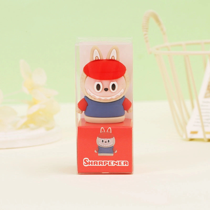 Labubu Pencil Sharpener in a cute character design with red hat, perfect for adding fun to your desk and sharpening pencils.
