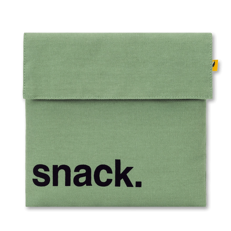 Reusable organic snack bag in moss green with hook and loop closure, washable and eco-friendly design