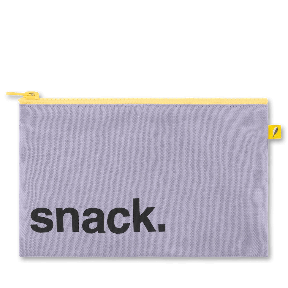 Reusable lavender snack bag with zipper closure and roomy design, perfect for safe, eco-friendly food storage.