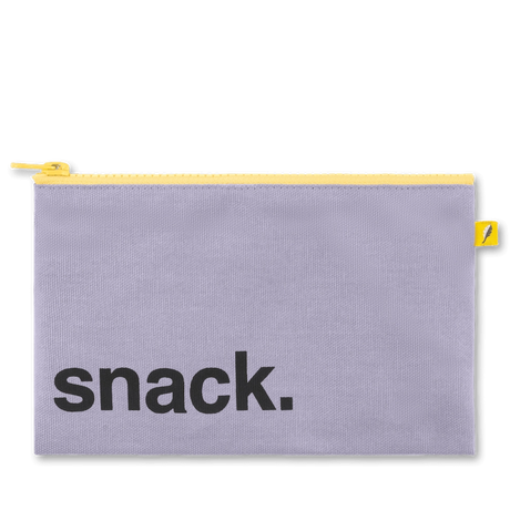 Reusable lavender snack bag with zipper closure and roomy design, perfect for safe, eco-friendly food storage.