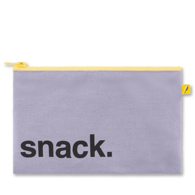 Reusable lavender snack bag with zipper closure and roomy design, perfect for safe, eco-friendly food storage.