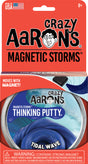 Crazy Aaron's Magnetic Storms Tidal Wave Thinking Putty in a tin with swirling blue magnetic putty inside.