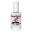Nail Polish Glitter Topcoat bottle with white cap and glittery water-based formula for a durable, cruelty-free finish.