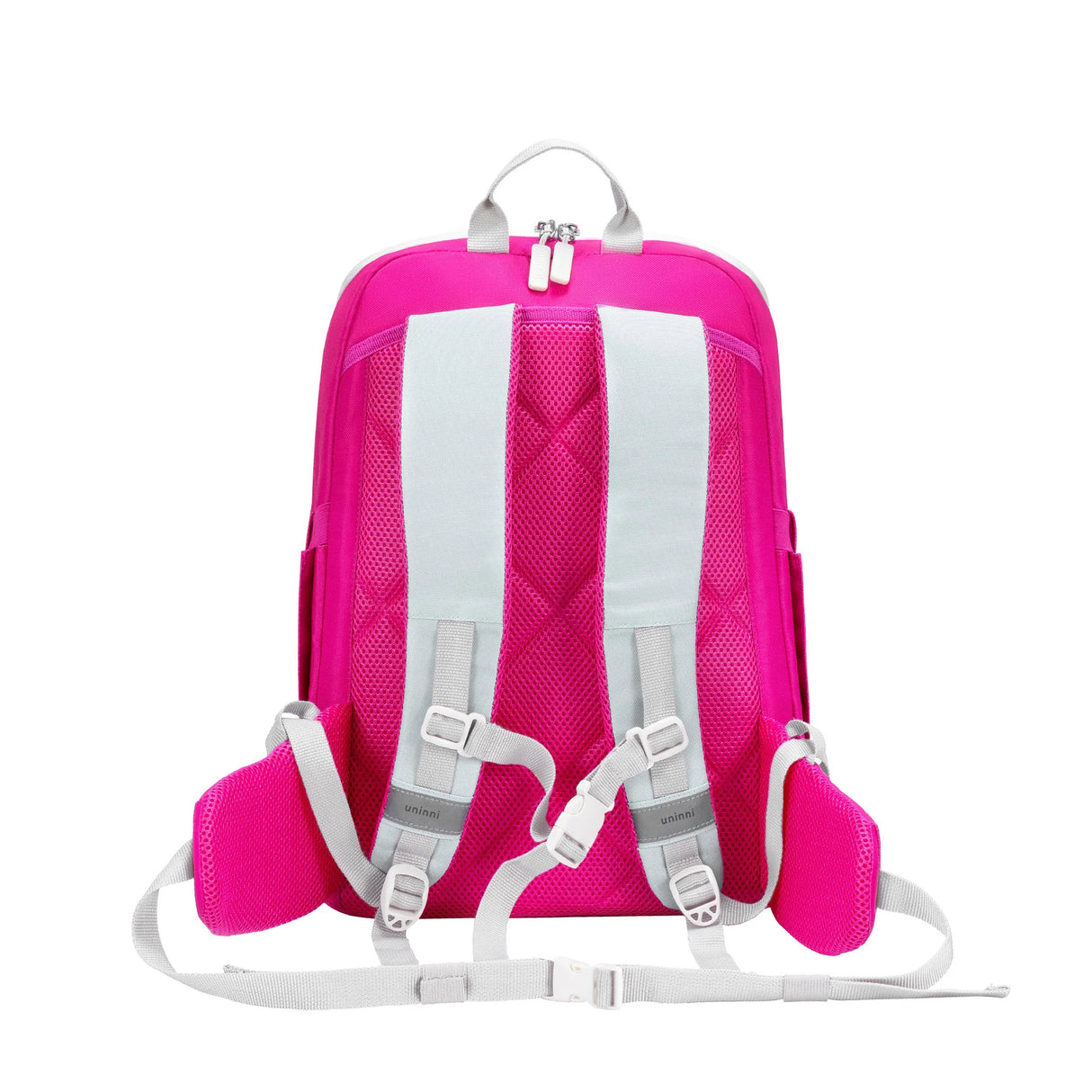 Backpack | Pink & Teal Color Block with padded adjustable straps, waist belt, chest strap, and breathable back panel.