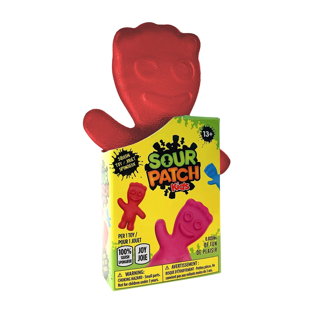 Squishy Candy | Sour Patch Kid red translucent squishy toy with playful candy-inspired design in yellow packaging.