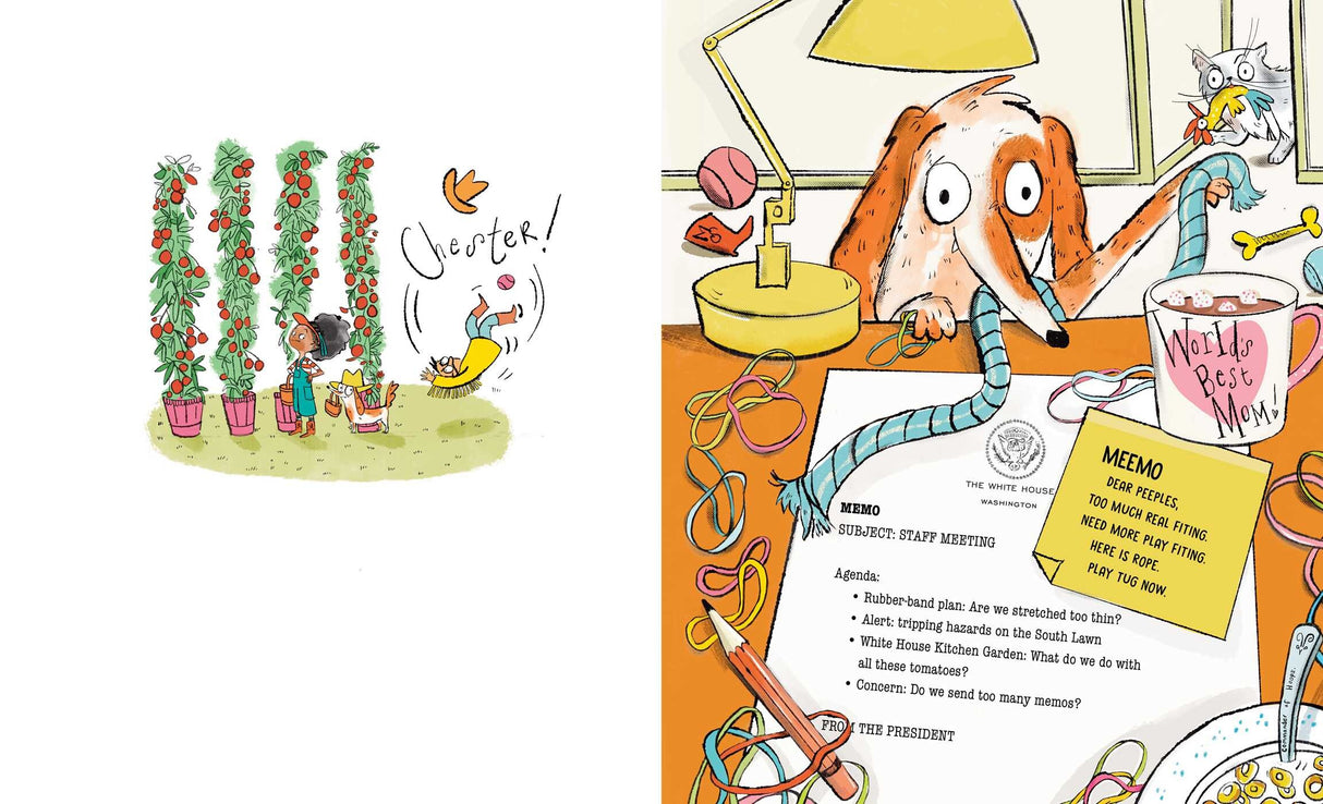 Chester Barkingham Saves the Country shows a dog sending memos to improve Capitol Hill teamwork.