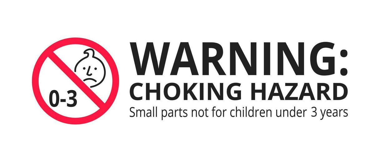 Warning sign indicating choking hazard for children under 3 years due to small parts warning symbol