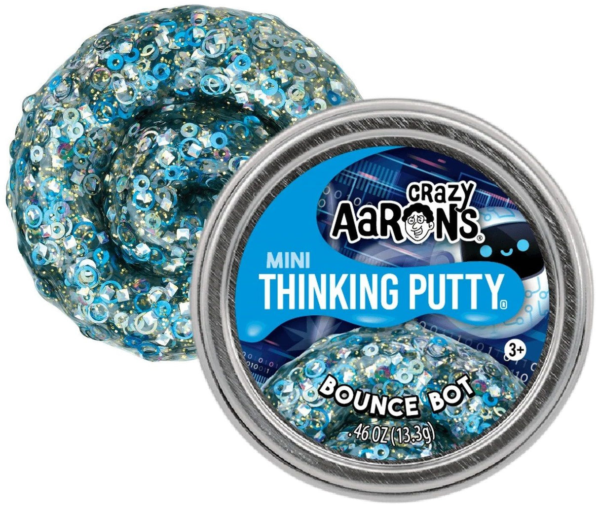 Mini Trendsetters Bounce Bot Thinking Putty in blue with glitter gears for tactile sensory play and creative bouncing fun.