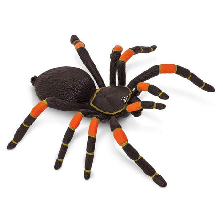 Orange-Kneed Tarantula plush toy with black body and bright orange leg joints, lifelike 6-inch model perfect for arachnid lovers.