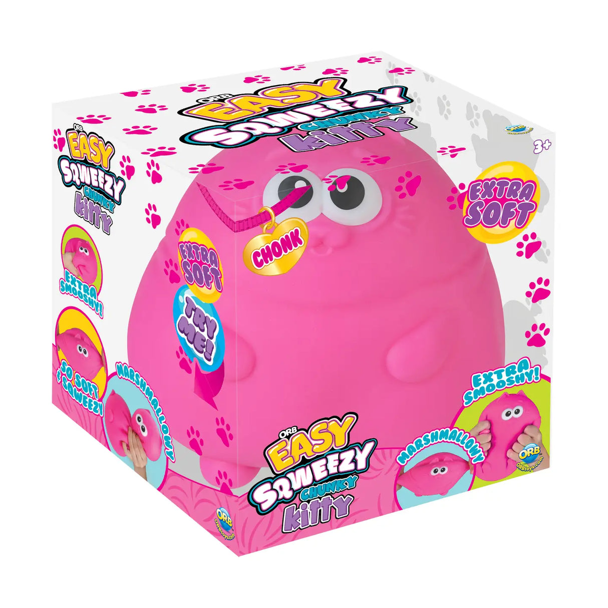 Easy Sqweezy Chunky Kitty in pink, a soft and squishy sensory toy with a cute chunky cat design.