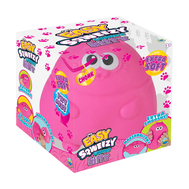 Easy Sqweezy Chunky Kitty in pink, a soft and squishy sensory toy with a cute chunky cat design.