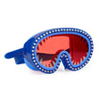 Swim Mask Shark Attack Chewy Blue with blue frame, silicone teeth spikes, and tinted red shark jaw lenses.