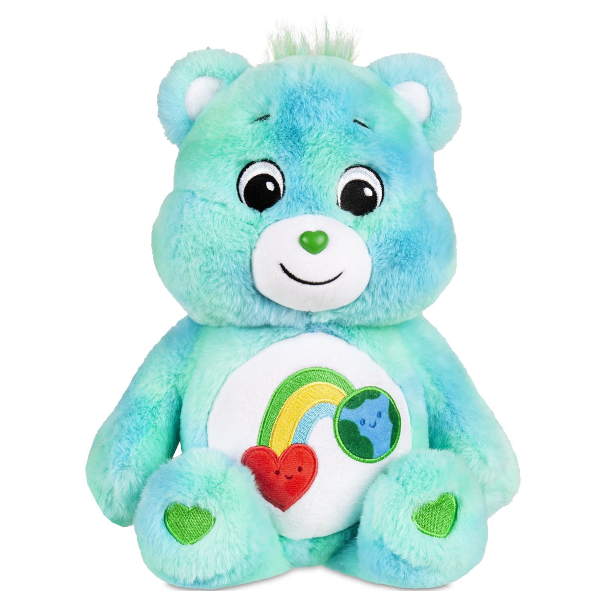 Care Bears 14in soft plush bear with rainbow and earth belly badge perfect for cuddling and collecting.
