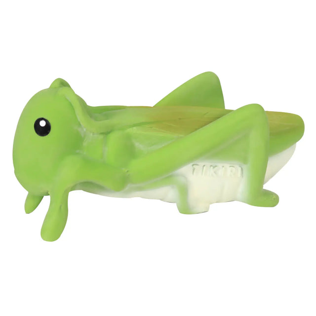 Organic Rubber Teether Rattle | Grasshopper baby toy made from natural rubber with an enclosed rattle for soothing gums.