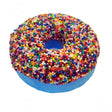 Donut Coconut Bath Bomb with colorful sprinkles, hand pressed with Epsom salt and shea butter for soft skin.