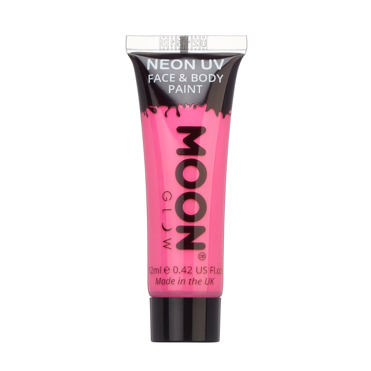 Tube of Neon UV Glow Face & Body Paint in bright pink, 12ml, vibrant color that glows under UV light.