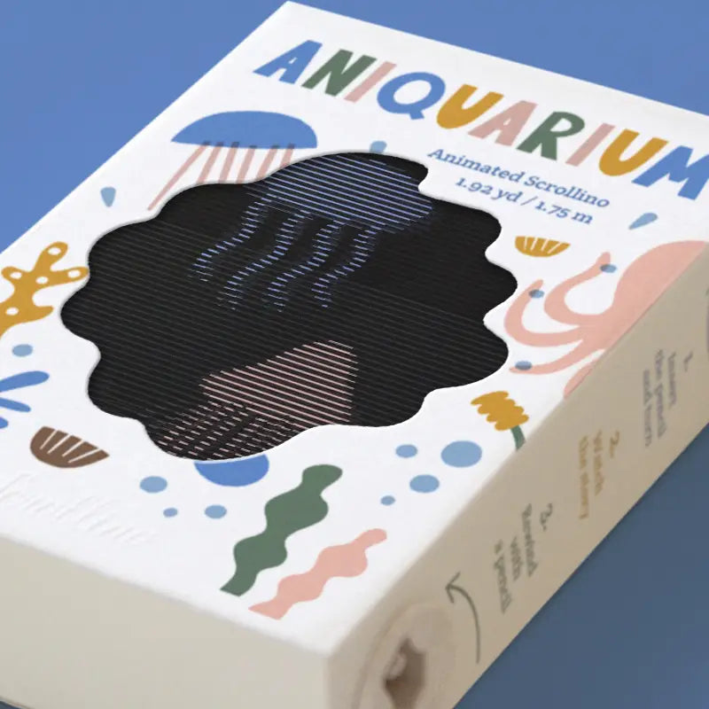 Scrollino Animated Picture Book | Aniquarium colorful animated fish bowl with hand-operated magic movie reel packaging