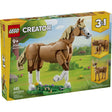 LEGO Creator 3-in-1 building set featuring a posable horse on a grass base for kids 9 and up with 685 pieces