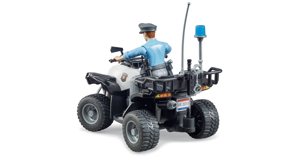 Police Quad & Policeman toy set showing detailed quad bike with police figure riding, featuring realistic emergency vehicle design.