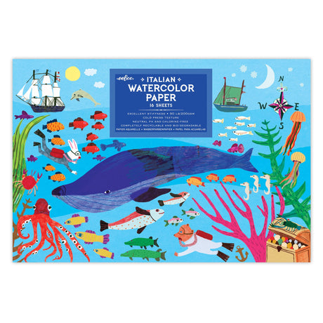 Watercolor Pad | In the Sea with colorful sea creatures and ocean scene on Italian extra thick watercolor paper cover.